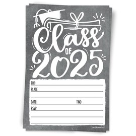 Chalkboard Graduation Invitations 2025 With Envelopes - 20 Count - Grad Party Invites For Class of 2025