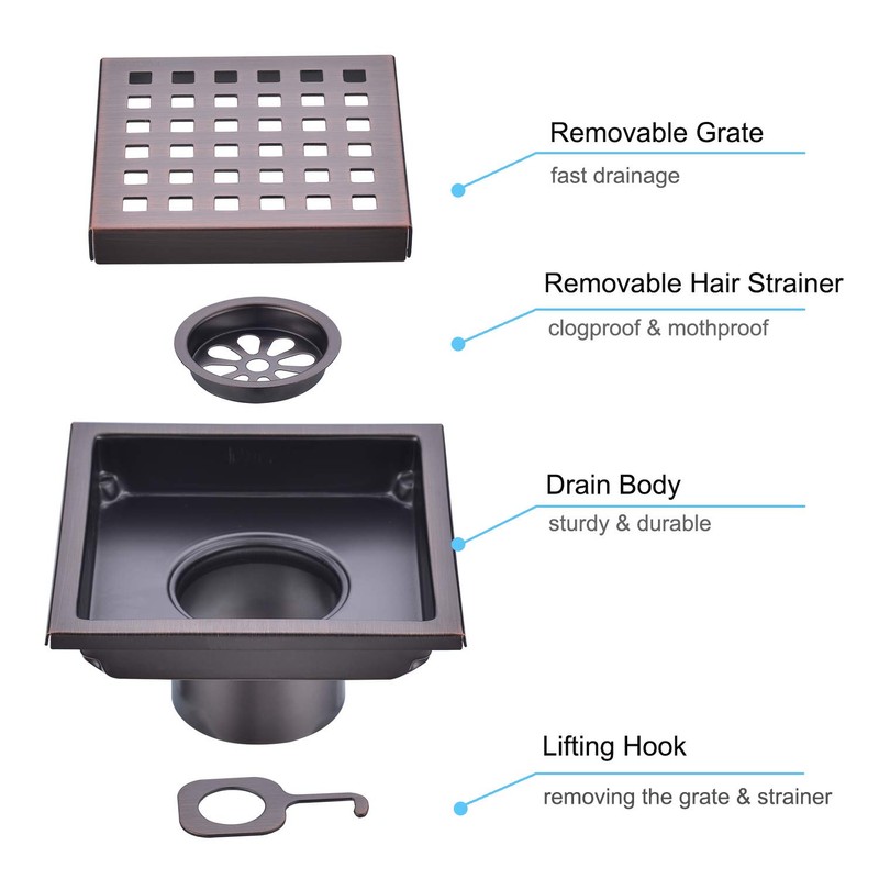 Square Shower Drain 4 inch, Nicmondo 304 Stainless Steel Point