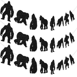 SHADOAMP Gorilla Theme Party Decorations, 3pcs Safari Jungle Animal Ape Themed Garland DIY Required Glitter Black Banner for Boys Gorilla Themed Birthday Party Decorations Supplies