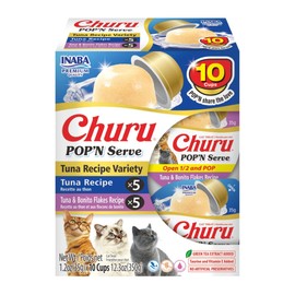 INABA Churu Pop'N Serve Jelly Cat Treat with Vitamin E & Taurine, 1.2 Ounce Cup, 10 Cups, Tuna Variety
