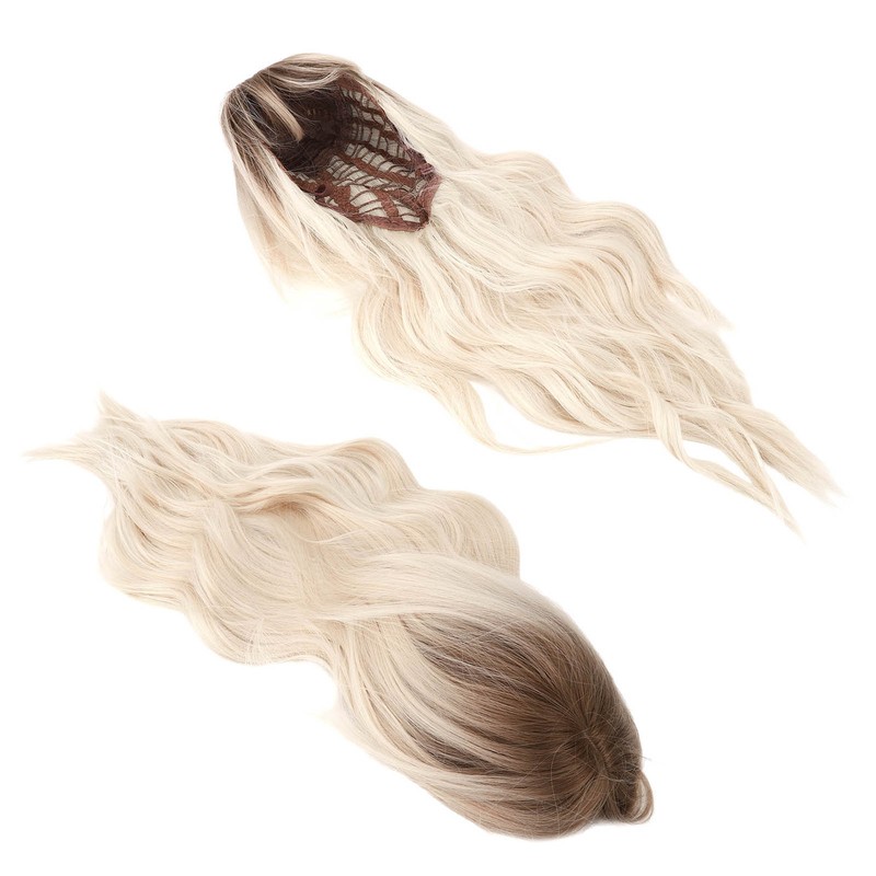 Gradient Blonde Brown Long Curly Wig Women Heat Resistant Synthetic