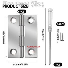 6 Pcs Butt Hinge 2 Inch Folding Butt Hinges Stainless Steel Folding Butt Hinges Cabinet Mini Hinges with Stainless Steel Screwsand Screwdriver Home Furniture Hardware for Boxes Gate Drawer Door