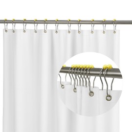 Shower Curtain Rings Set of 12, Rust-Resistant Metal Hooks Easy Glide for Curtain Rolling for Bathroom Shower Rod Hangers Roller Ball Corrosion Free Chrome Finish Yellow