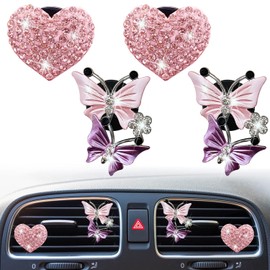 Bling Heart & Butterfly Air Vent Clips, Pink Heart&Butterfly Car Air Fresheners Vent Clips Car Diffuser Vent Clip Rhinestone Diamond Car Decoration Car Interior Decor Cute Car Accessories for Women