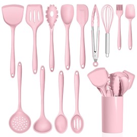 HaWare Kitchen Utensils, 14 PCS Silicone Cooking Utensils Set, Heat Resistant Kitchen Utensils for Non-stick Cookware, Kitchen Gadgets Tools with Spoons, Spatulas, Whisk, Dishwasher Safe (Pink)