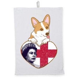 Hippowarehouse Queen Elizabeth and Corgi - Royal Cuteness Tea Towel Eco Printed Dish Cloth Kitchen accessory 50cmx70cm 100% Cotton