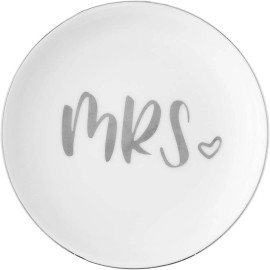 Ella Celebration Mrs. Ring Dish, Ceramic Jewelry Holder Tray, Engagement Wedding Gift (Round)