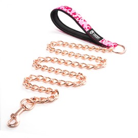 TSPRO Chew Proof Dog Leash 3.9 FT Stainless Steel Dog Leash Metal Training Dog Leash with Soft Handle for Medium to Large Dog (4MM, Rose Gold)