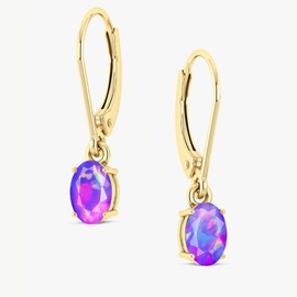 GOODSTONE JEWELS Lavender Opal Dangle Drop Earrings for Women Oval Shape | Leverback Earrings | 925 Sterling Silver & Yellow Gold Plated Hypoallergenic Minimalist Jewelry | October Birthstone Jewelry Gift for Her