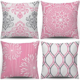 Coliuso Decorative Throw Pillow Covers 20x20 Set of 4,Pink and White Modern Simple Square Pillow Case Cushion Cover for Sofa Couch Farmhouse Living Room