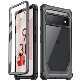 Poetic Guardian Case Compatible with Pixel 6 Pro 5G, Built-in Screen Protector Work with Fingerprint ID, Full Body Hybrid Shockproof Protective Rugged Clear Bumper Cover Case, Black/Clear
