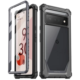 Poetic Guardian Case Compatible with Pixel 6 Pro 5G, Built-in Screen Protector Work with Fingerprint ID, Full Body Hybrid Shockproof Protective Rugged Clear Bumper Cover Case, Black/Clear