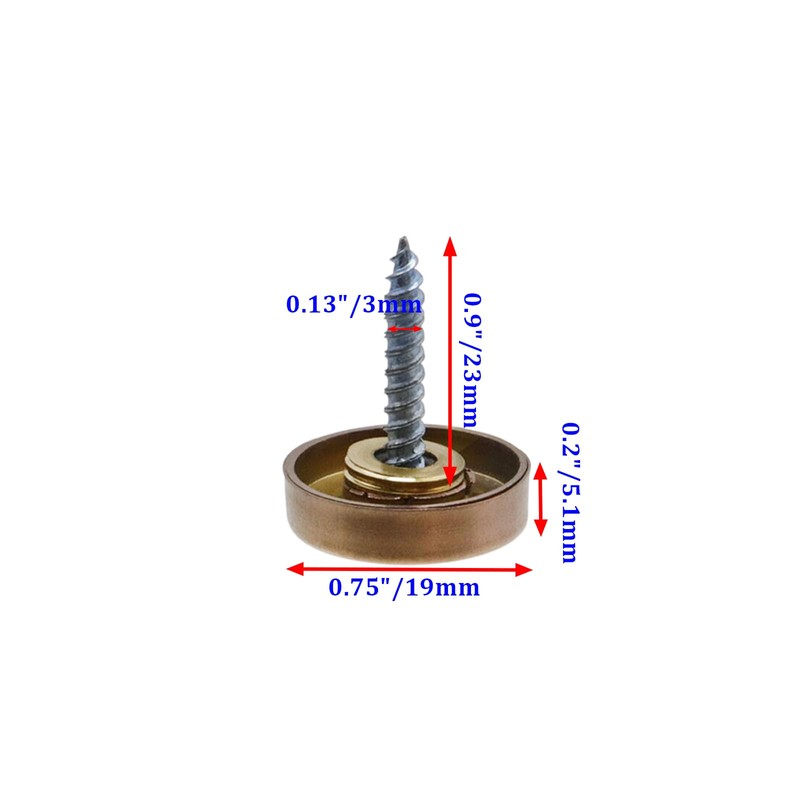 Decorative Mirror Screws, Red Copper Tone, 0.75"/19mm Cap Dia-12pcs