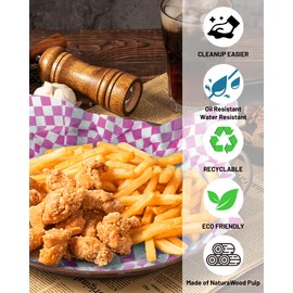 Deli Paper Sheets 12x12", Purple Checkered Sandwich Wrapping Paper for Party 100 Sheets, Resistant Food Basket Liners, Waxed Deli Paper