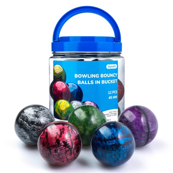 Entervending Bouncy Balls - Party Favors for Kids – Bouncy Balls 45mm for Kids - 12 Pcs Large Bouncy Balls - Bowling Bounce Balls in Bucket - Hi Bounce Ball - Rubber Balls