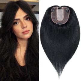 S-noilite Human Hair Toppers for Thinning Hair Women Real Hair Topper Hair Piece Clip in Toupee 100% Remy Real Human Hair 50g（#1 Jet Black, 16 Inch）