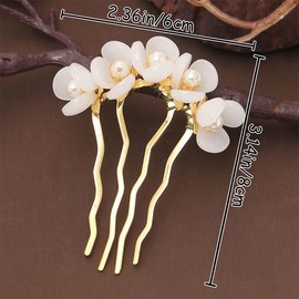 4 PCS Jade Flower Hair Comb Vintage Flower Hair Fork Green and White Hair Fork Classical Hair Stick Pearl Jade Flower Hair Side Combs Chinese Hair Stick Decorative Hair Accessories for Women Girls