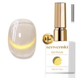 Senvenski Gelee Glas Cat Eye Gel Nagellack mit Magnet 15ML Magnetisch 3D Galaxie Holographisch Reflektierend Glitzernd Durchsichtig Farbe Gellack Salon Home DIY (Gold, 0.5fl oz)