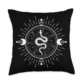 Witchy Aesthetic Mystic Snake Sun Moon Boho Vibes Witchy Aesthetic Mystic Snake Sun Moon Sacred Geometry Throw Pillow, 18x18, Multicolor