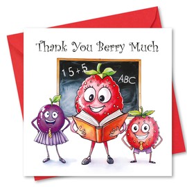Teacher Thank You Card. Berries Design with matching Envelope. 150 x 150mm. Blank Inside. Envelopes included. Made in UK.