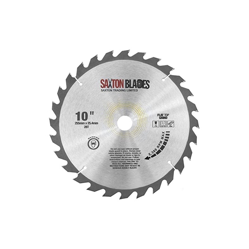 Saxton Flat Top TCT Circular Saw Blade 255mm x 28T