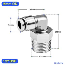 TAILONZ PNEUMATIC 304 Stainless Steel Elbow Male Thread 6 mm Conduit OD x 1/2 BSP Push-in Fittings PL6-04 (Pack of 2)