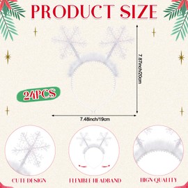 Suncalla 24 Pcs Christmas Snowflakes Headband Glitter Snow Head Boppers for Women Winter Headpiece Hair Accessories Gift (White)