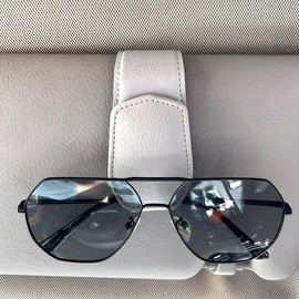 Zpana Sunglasses Holders for Car Sun Visor, Leather Magnetic Vehicle Eyeglasses Hanger Clip for Ticket Card, Auto Interior Glasses Hanging Accessories, Universal for SUV Sedan Truck (Gray)