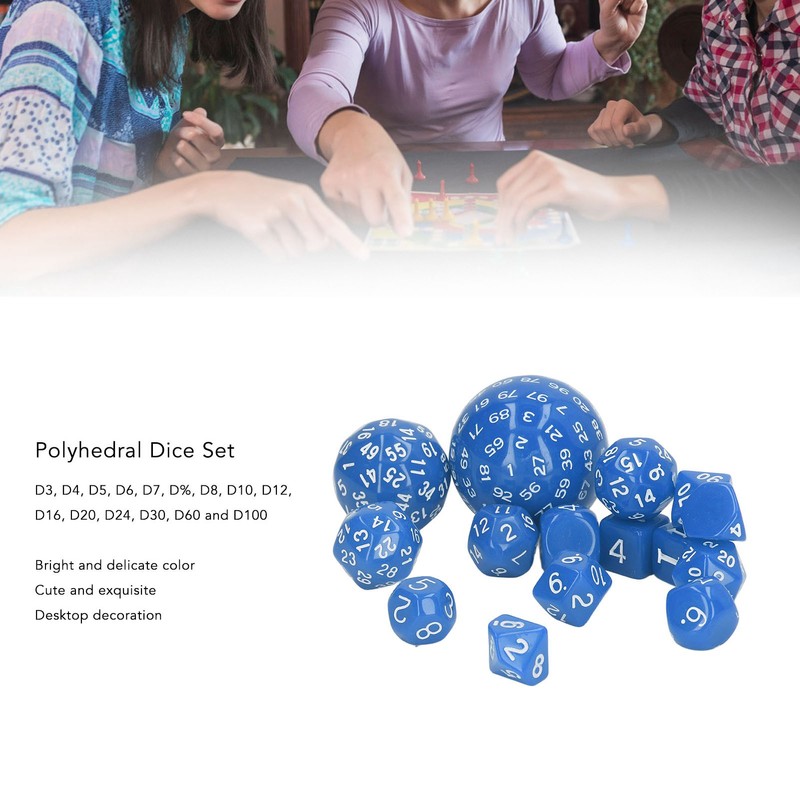 15pcs Complete Polyhedral Dice Set Acrylic D3 to D100 Spherical