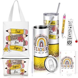 Geiserailie Teacher Appreciation Gifts End of Year Thank You Gifts for Teacher from Student Graduation Back to School Retirement Set with 20 oz Tumbler Tote Makeup Bag Card Pen(Pencil Style)