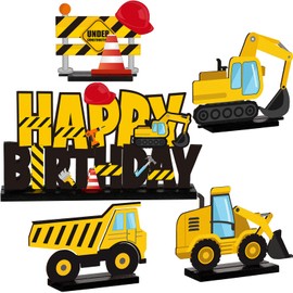 Capoda 5 Pcs Construction Wooden Table Centerpiece Construction Birthday Party Supplies Construction Party Decorations for Table Wood Excavator Table Topper Construction Party Supplies for Birthday