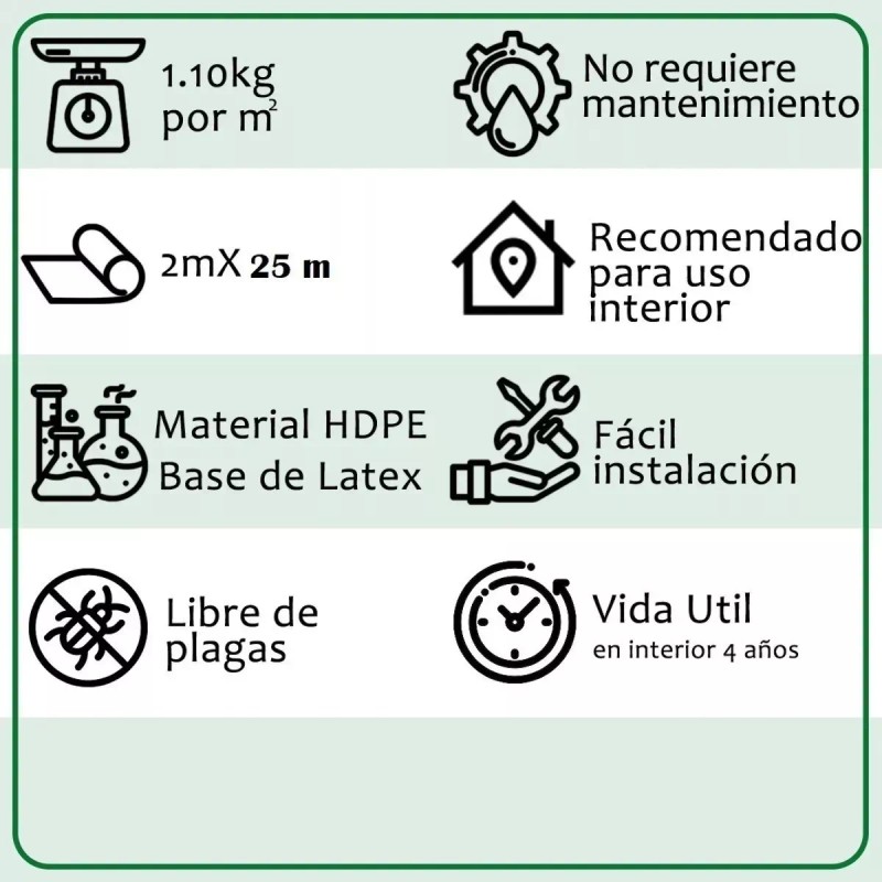 Cesped Artificial Pasto Sintético 8mm Alfombra Tapete 15 M2