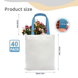 40 Pcs Sublimation Blank Canvas Tote Bags Bulk Canvas Tote Bag with Colored Handle Reusable Grocery Shopping Bags Screen Printing Party Event Cloth Bags for Heat Transfer DIY Crafts White, 12x14 Inch
