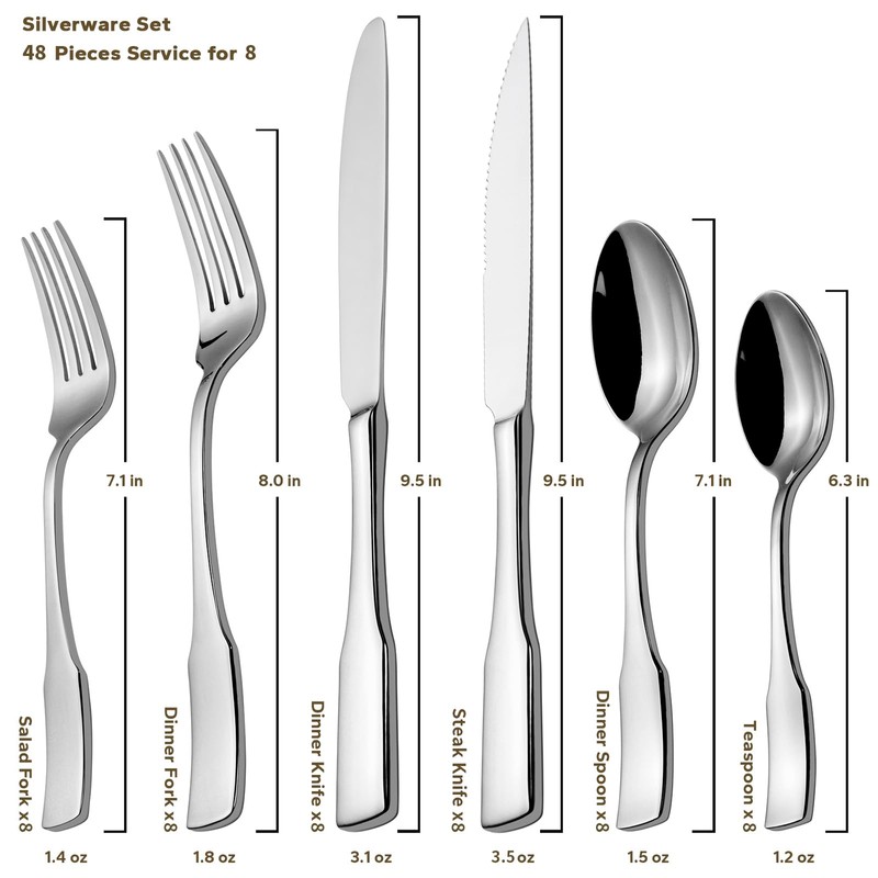 Alata Kate 48-Piece Silverware Set with steak knife Service for