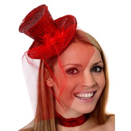 I Love Fancy Dress ILFD2158-RD Mini Glitter Top Hat Adults One Size Fits Most