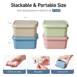 ISSEVE 8oz Silicone Snack Containers for Kids, 1 Cup Reusable Small Containers with Lids, Leak Proof Silicone Food Storage Containers, Kids Lunch Box Containers for Daycare, School, Travel (4)