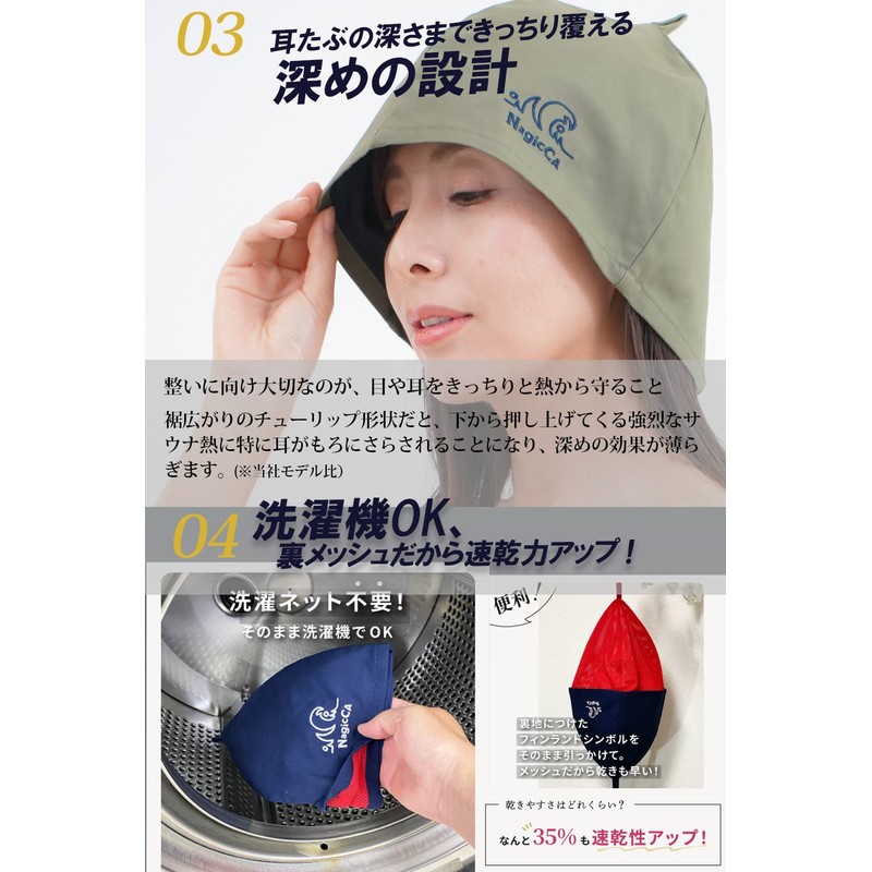 [Nagicca] サウナハット コットン100％ 裏地メッシュ 速乾 耳すっぽり 大きいサイズ メンズ レディース 洗濯可
