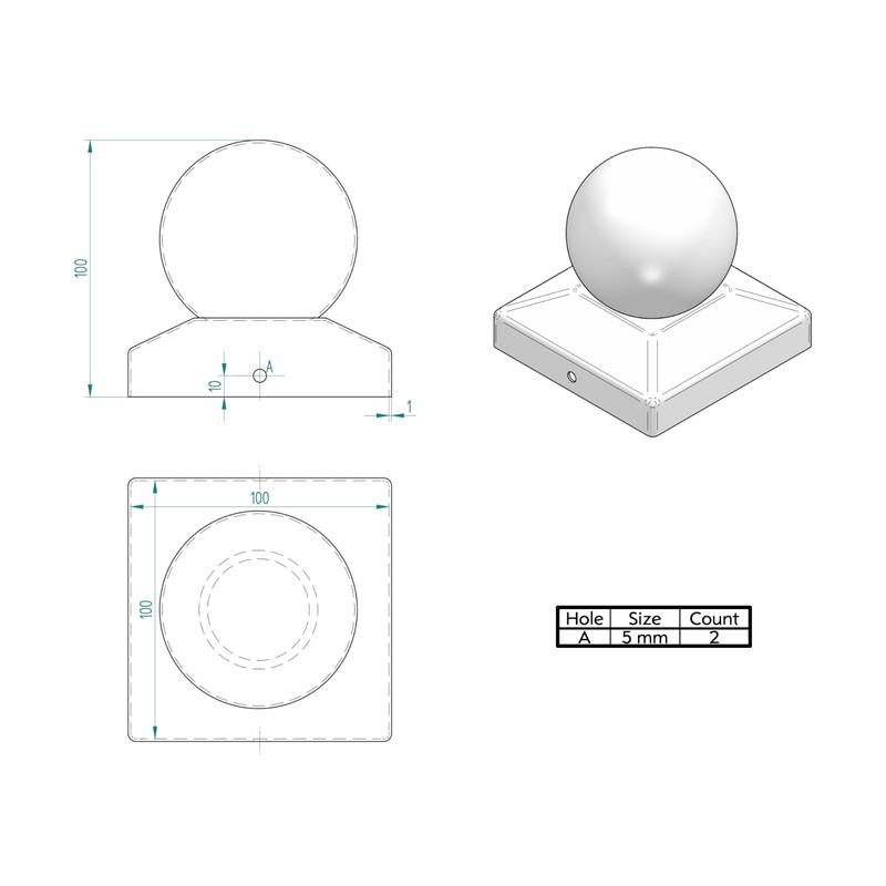 Galvanised Square Metal Fence Gate Post Cap With Ball Flange