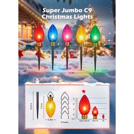Minetom 11Feet 5 LED Super Jumbo Strawberry Christmas String Lights or Pathway Marker Lights, Outdoor Xmas Decorations, Jumbo C9 Hanging Lights Waterproof Lawn Dec for Holiday Tree Roof Yard Garden