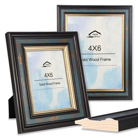 CasaDHG 2 Pack 4x6 Vintage Wooden Picture Frames with Glass, Retro Design for Home, Office & Wedding Decor, Blue