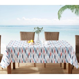 Newbridge Rectangle Vinyl Flannel Backed Tablecloth, 60 x 120 Inch, Fish School, White Indoor/Outdoor Waterproof Table Cloth, Cape Cod Print