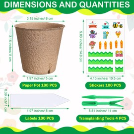Domensi 100 Sets Mothers Day Garden Paper Pot Craft Kits Flower Plant Spring Peat Pots Bulk with Blank Labels Adhesive Stickers Seedling Lifter for Classroom School Home Art Craft Gifts
