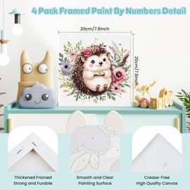 GHHKUD Paint by Numbers Kits for Kids Children & Adults, 4 Pack Canvas Painting by Numbers Kit Beginners, Cartoon Animals Kids Painting by Numbers with Wooden Frame, Acrylic Children Painting 8x8inch