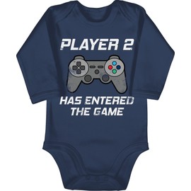 Shirtracer - Baby Bodysuit Long Sleeve Girl Boy - Partner Look Family - Player 2 Has Entered The Game Controller Grey, 2 Navy Blue