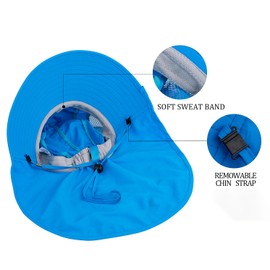 Kids Sun Hat UPF 50+ Boy Girl Protection Hat Wide Brim Beach Hats with Mesh and Adjustable Chin Strap Camouflage Blue