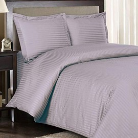 Royal Hotel Bedding California-King Size Striped Lilac 600-Thread-Count 3pc Duvet-Cover-Sets and 1pc Siberian Goose Down Alternative Comforter 100 Percent Cotton