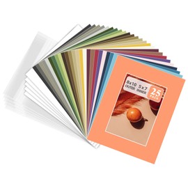 Golden State Art, Pack of 25 Mixed Colors Pre-Cut 8x10 Picture Mat for 5x7 Photo with White Core Bevel Cut Mattes Sets. Includes 25 High Premier Acid Free Mats & 25 Backing Board & 25 Clear Bags