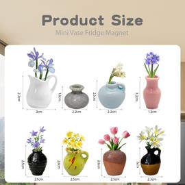 Pack of 8 Mini Vase Magnets, Cute Tiny Plant Vases, 3D Ceramic Flower Vase, Fridge Magnets for Kitchen, Fridge, Office and Locker Decoration, Thoughtful for Plant Lovers