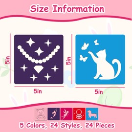 24 Pieces Girl Drawing Stencils Chalk Stencils for Kids Outside Painting Templates Sidewalk Stencil for Kids Toddlers Preschooler (5 Inches)