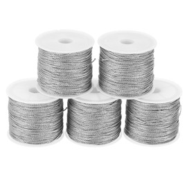PATIKIL Total 110yards Metallic Cord, 5 Rolls 0.8mm Dia Tinsel Ornament String Thread for Craft Beading Jewelry Making Gift Wrapping Decoration, Silver